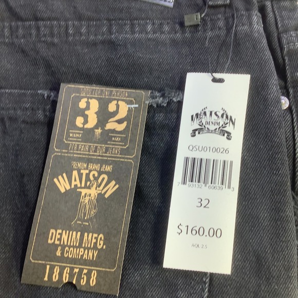 Watson Denim Mens 32 x 29 Black Distressed Embroidered Graphic Jeans NWT - Picture 4 of 15